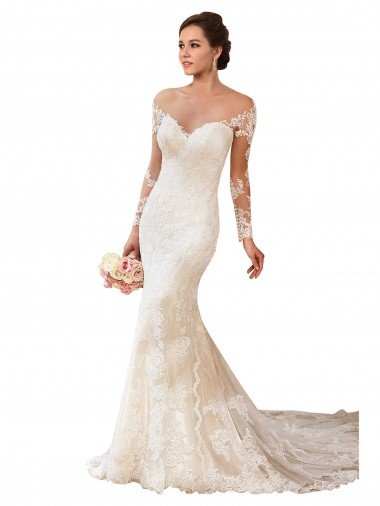 Long Sleeves Maermaid Sweetheart Lace Wedding Dress Canada