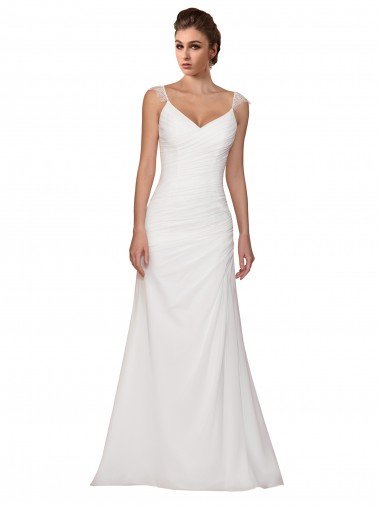 V-Neck Sheath Chiffon Wedding Dress with Straps Canada