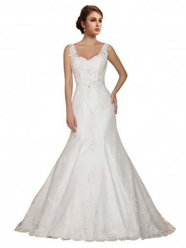Sweethart V-Neckline Lace Wedding Dress with Shoulder Straps Canada
