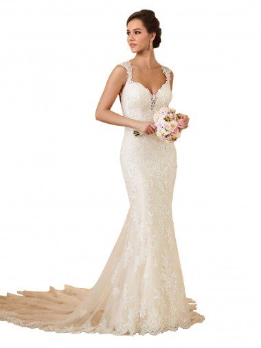 Modern Chapel Train Sweetheart Mermaid Lace Wedding Dress with Keyhole Back Canada