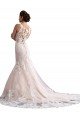 Illusion Neck Fit and Flare Tulle Wedding Dress with All Over Lace