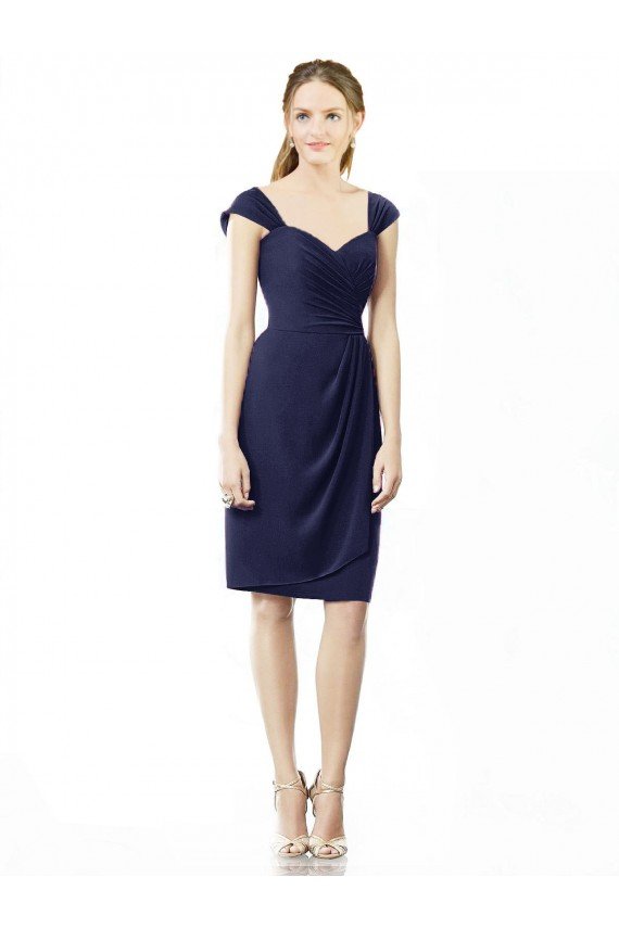 Cocktail Length Short Cap Sleeves Chiffon Bridesmaid Dress