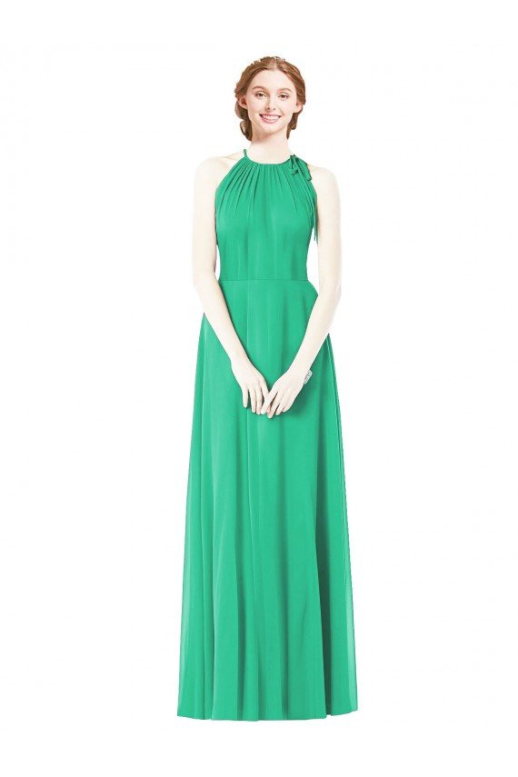 Halter Neckline Long Chiffon Bridesmaid Dress with Side Bow