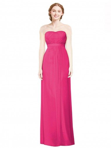 Full Length Strapless Long Chiffon Dress with Waistband Canada