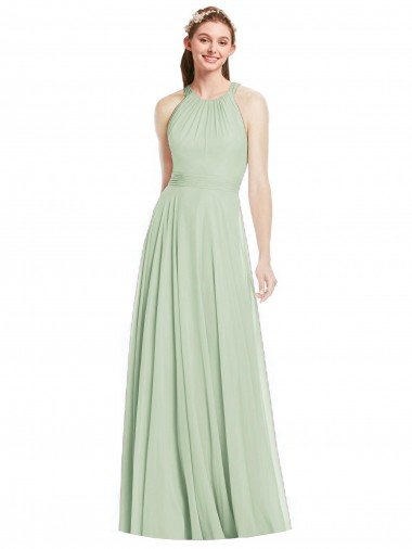 Open Back Halter Chiffon Bridesmaid Dress with Flowy Bow Canada