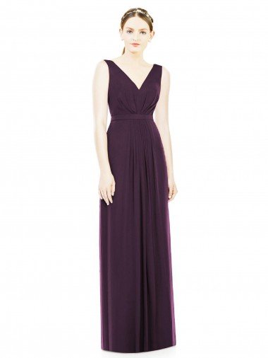 V-Neckline Sleevelss Full Length Chiffon Bridesmaid Dress Canada