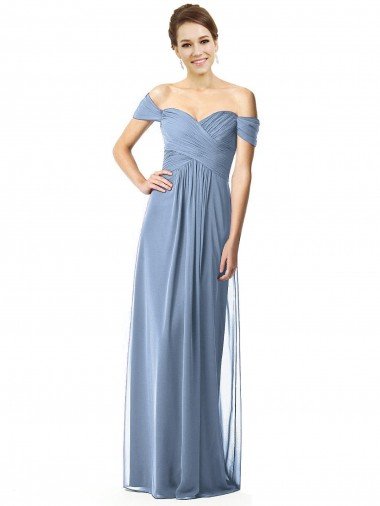 Off the Shoulder Chiffon Bridesmaid Dress with Draped Bodice Canada