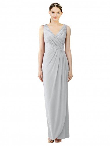 Draped Sleeveless Long Chiffon V-Neck Bridesmaid Dress Canada