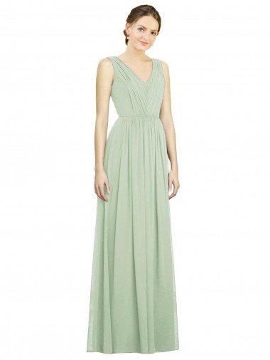 Natural Waist V-Neck Draped Chiffon Bridesmaid Dress Canada