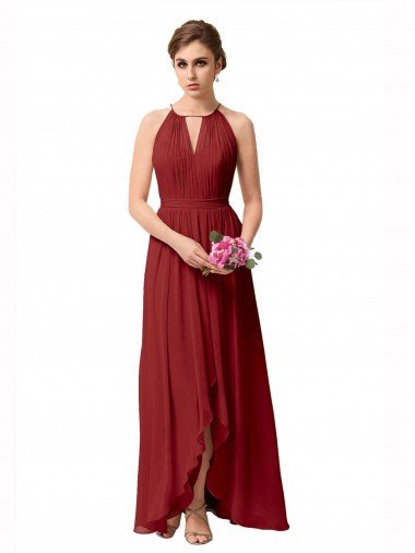 High Low Long Halter Keyhole Chiffon Bridesmaid Dress Canada