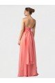Shirred Bodice Full Length Long Chiffon Bridesmaid Dress
