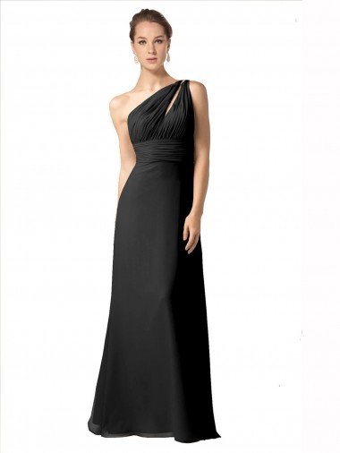 One Shoulder Full Length Chiffon Bridesmaid Dress with Shirred Bodice Canada