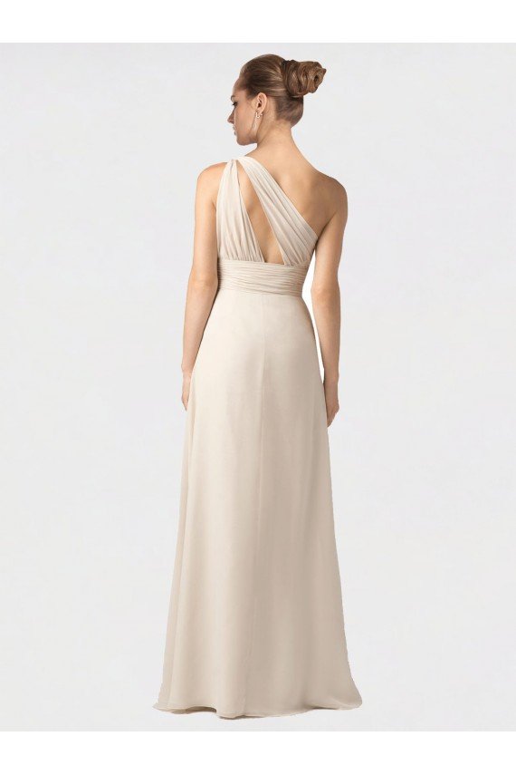 One Shoulder Full Length Chiffon Bridesmaid Dress with Shirred Bodice