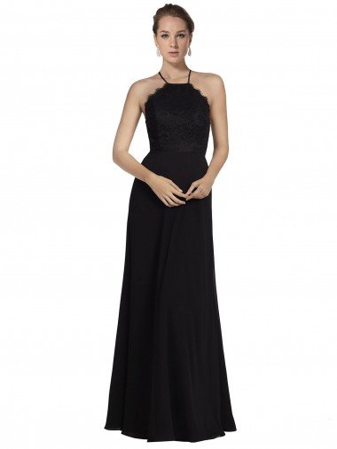 Lace Halter Neckline Chiffon A-Line Bridesmaid Dress with Sheer Back Canada