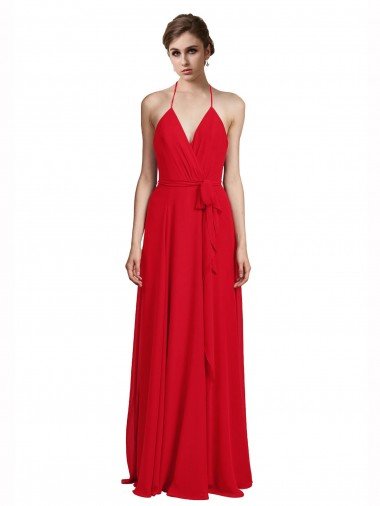 V-Neck Spaghetti Halter Strap Chiffon Bridesmaid Dress Canada