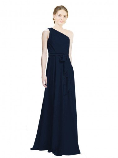 Long Chiffon Bridesmaid Dress with One Shoulder Neckline And Belt Canada