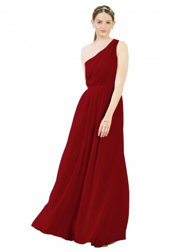 Draped One Shoulder Long Floor Length Chiffon Bridesmaid Dress Canada