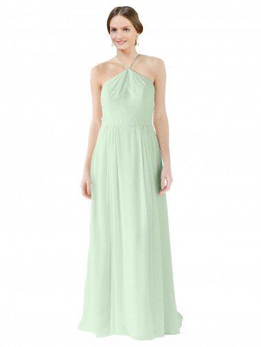 Front halter Neckline and Deep Back Long Chiffon Bridesmaid Dress Canada