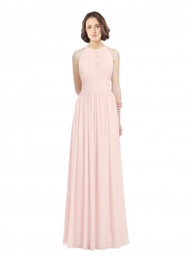 Sleeveless Chiffon High Neck Bridesmaid Dress with Diagonal Pleats Canada
