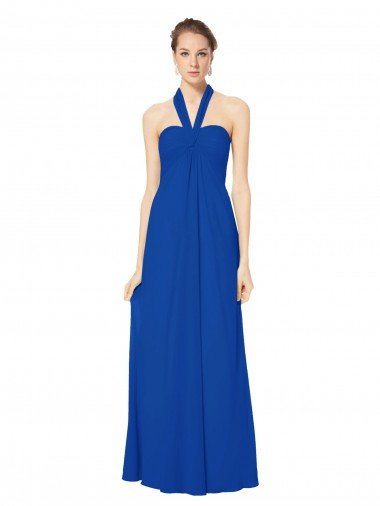 Sleeveless Long Chiffon Empire Gown with Pleated Halter Straps Canada