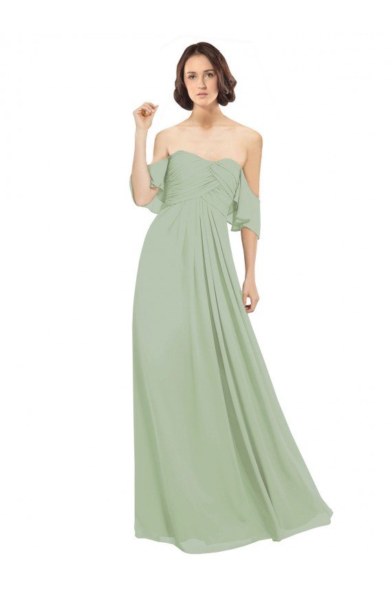 Boho Chic Chiffon Bridesmaids Dress with Off the Shoulder Neckline