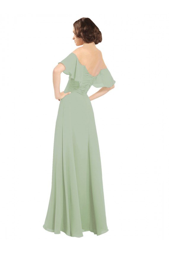 Boho Chic Chiffon Bridesmaids Dress with Off the Shoulder Neckline