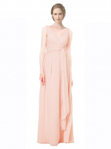 Full Length Chiffon Bridesmaid Dress with V-Front and Back Canada