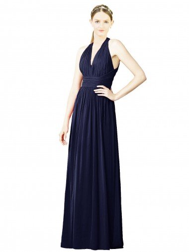 V-Neck Halter Long Open Back Chiffon Bridesmaid Dress Canada