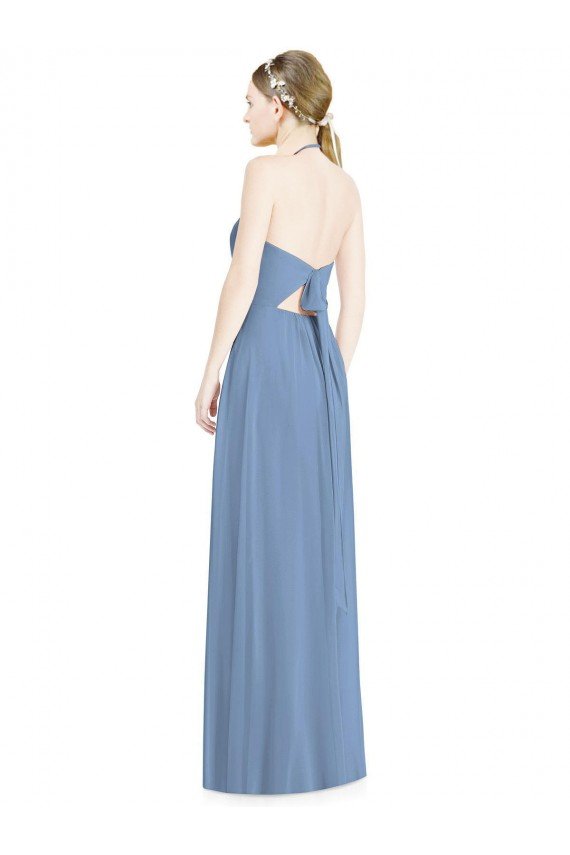 Halter Neck Tie Back Long Chiffon Bridesmaid Dress