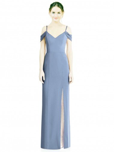 Draped Cold Shoulder Sweetheart Long Chiffon Formal Bridesmaid Dress Canada