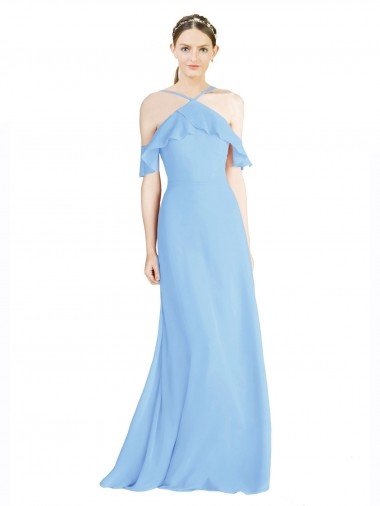 Halter Frill Cold Shoulder A-Line Chiffon Bridesmaid Dress Canada