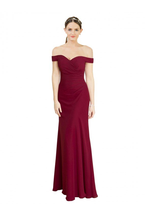Off the Shoulder Long Chiffon Bridesmaid Dress / Prom Dress with Pleats