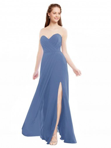 Classic Strapless Bridesmaids Dress with Draped Sweetheart Bodice and Side Slit Canada