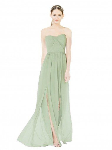 Strapless Draped Bodice Maxi Bridesmaid Dress with Front Slits Canada