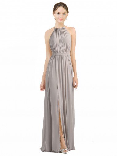 Backless Halter Chiffon Bridesmaid Dress with Front Slit and Tie Open Back Canada