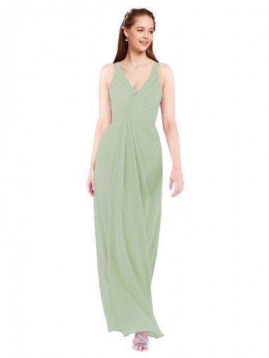 Feminine Chiffon Bridesmaid Dress with Ruching and V-Neckline Canada