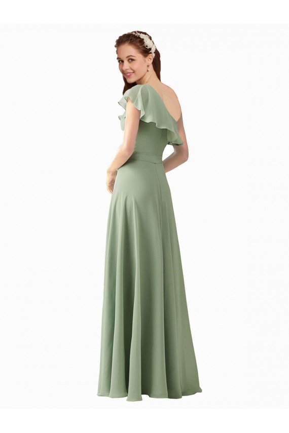 Chiffon Bridesmaids Dress with Ruffles Flutter Sleeves