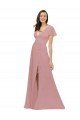 Flutter Sleeves Short Chiffon Bridesmaid Dress with Tie Belt