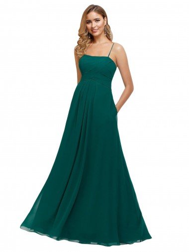Chiffon Bridesmaid Dress with Pleated Bodice and Straps Canada