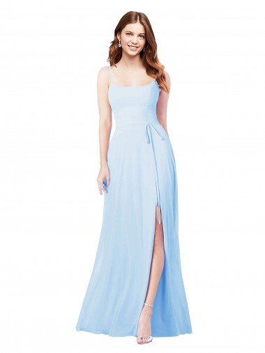 Chiffon Bridesmaid Dress with Tie Sash and Side Slit Canada
