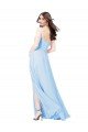 Chiffon Bridesmaid Dress with Tie Sash and Side Slit