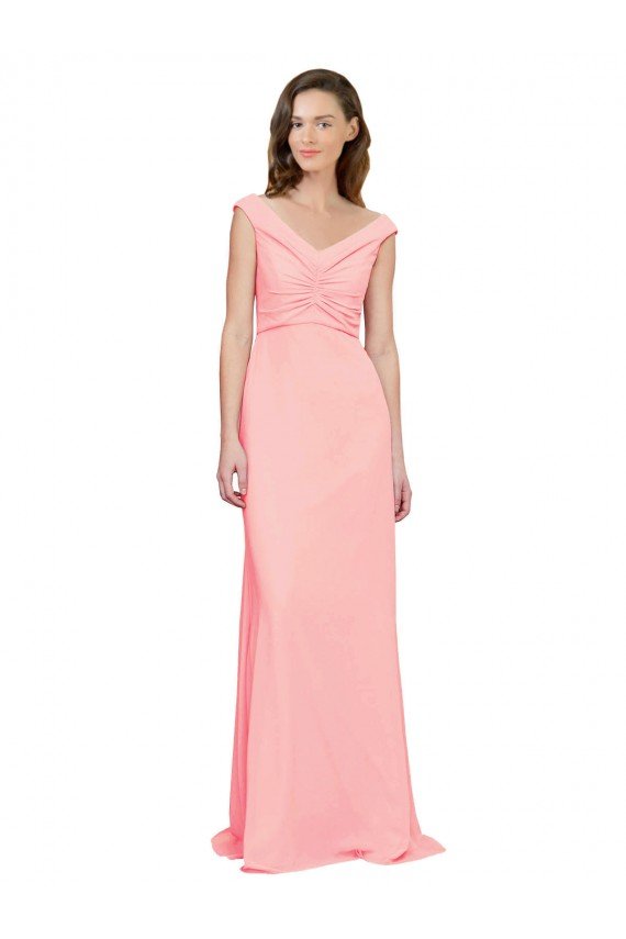 Luxe Chiffon Bridesmaid Dress with Shoulder Tip Gathered Bodice