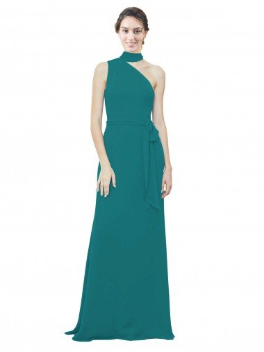 One Shoulder Chiffon Bridesmaids Dress with Scarf Tie Neckline Canada