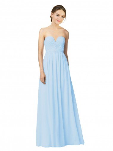 Full Length Chiffon Bridesmaid Dress with Deep Sweetheat and Shirred Bodice Canada