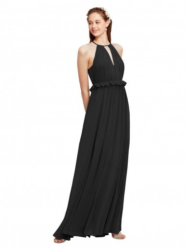 Halter Neck Front Keyhole Chiffon Bridesmaid Dress with Shirred Waist Canada