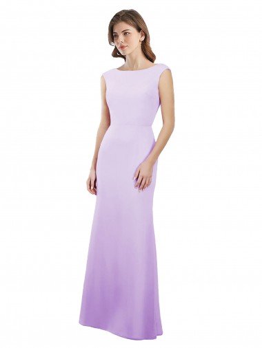 Chiffon Column Bridesmaid Dress with High Round Neckline and Cap Sleeves Canada