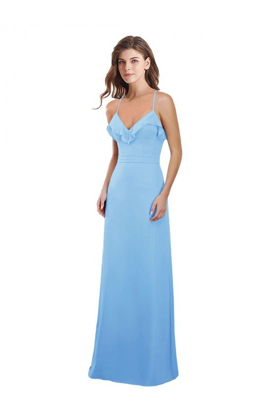 Slim Chiffon Bridesmaid Dress with Ruffled Sweetheart Neckline