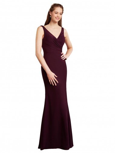 Floor Length Fluted Chiffon Dress with Draped Bodice and V-Neckline Canada