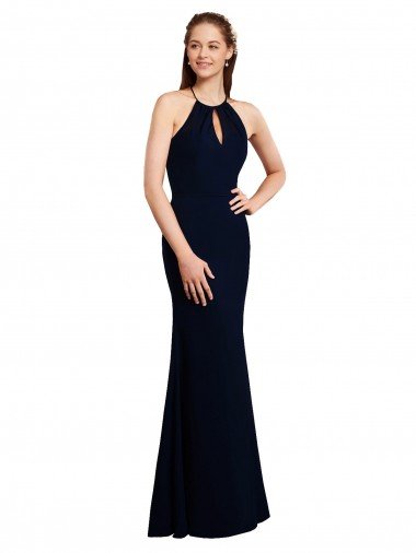 Fluted Long Chiffon Bridesmaid Dress with Halter Neckline and Keyhole Canada
