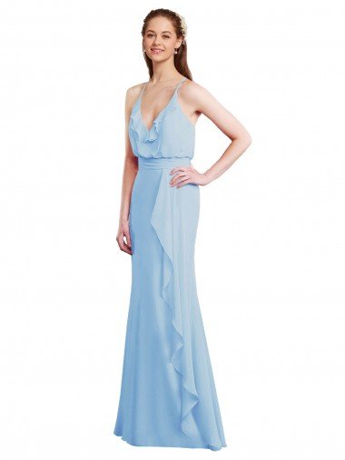 Fluted Long Chiffon Bridesmaid Dress with Cascading Ruffles Canada